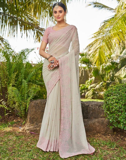 Dusty Light Green Georgette Embroidery Saree