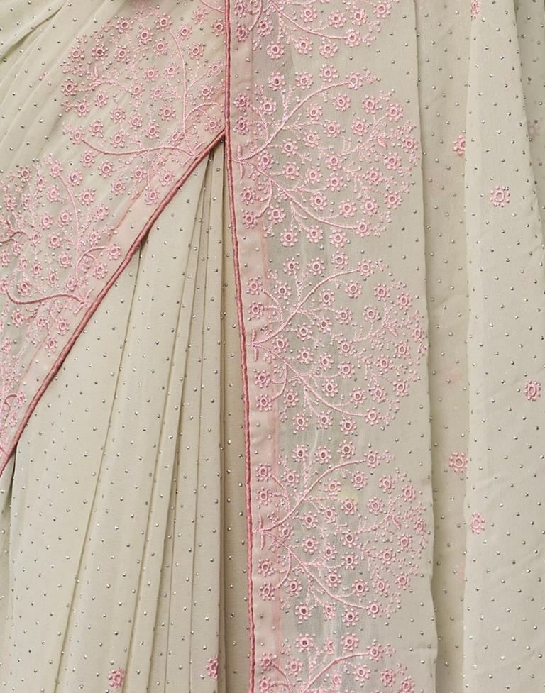 Dusty Light Green Georgette Embroidery Saree