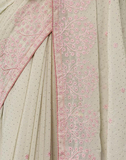 Dusty Light Green Georgette Embroidery Saree