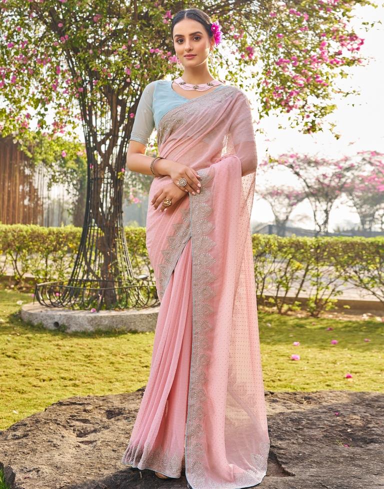 Light Pink Georgette Embroidery Saree