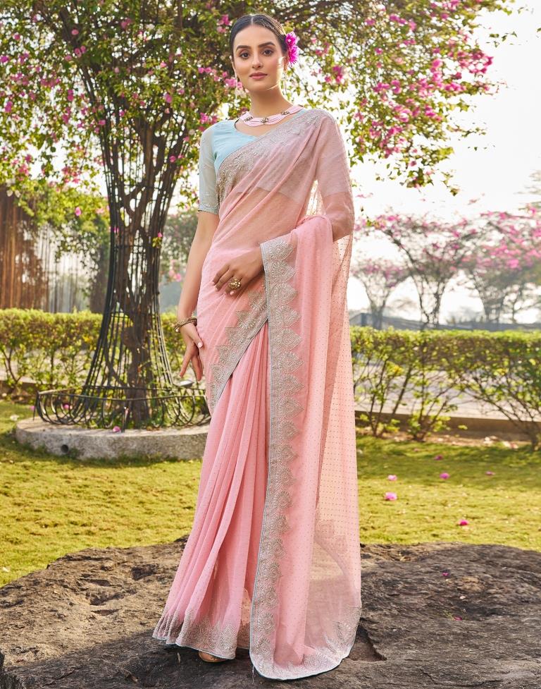 Light Pink Georgette Embroidery Saree