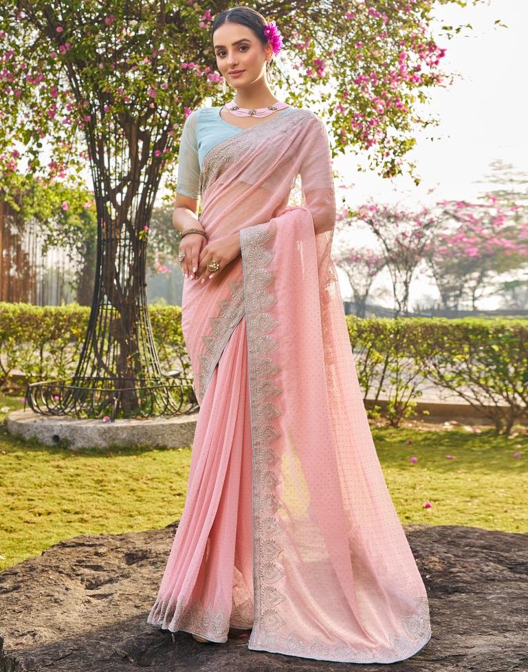 Light Pink Georgette Embroidery Saree