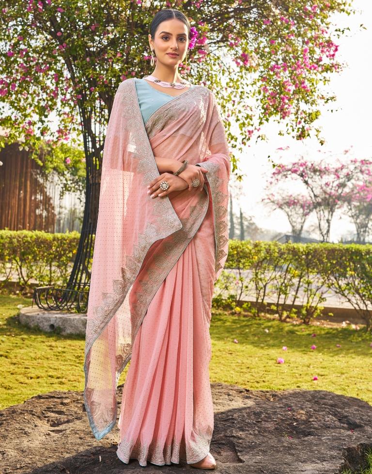 Light Pink Georgette Embroidery Saree