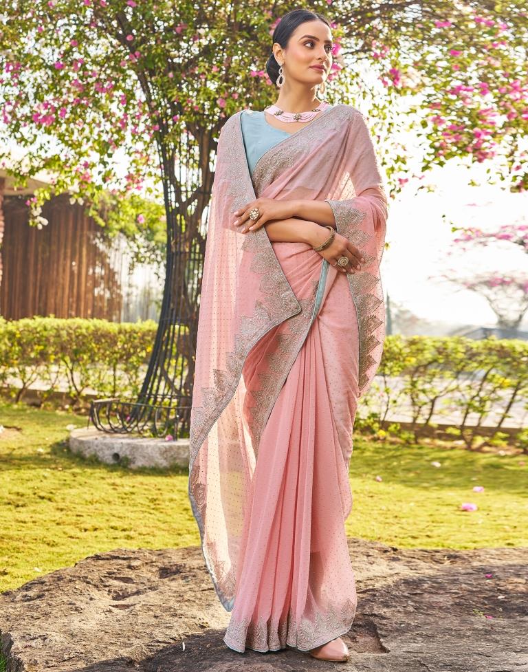 Light Pink Georgette Embroidery Saree