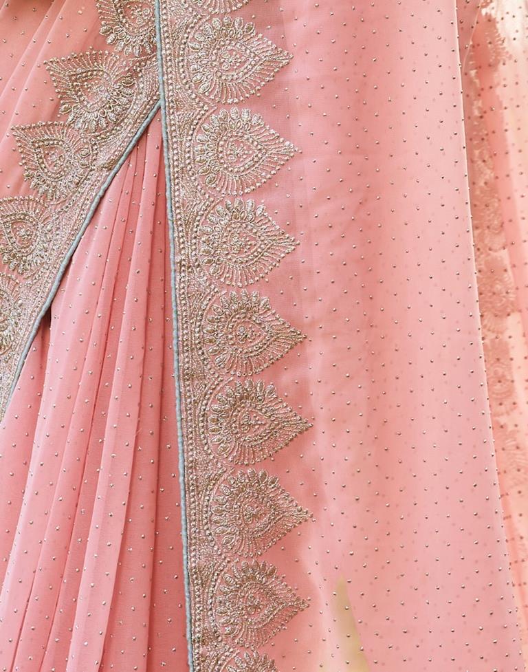 Light Pink Georgette Embroidery Saree