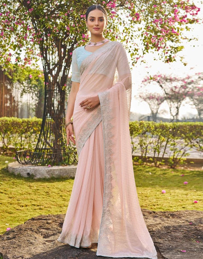 Light Peach Georgette Embroidery Saree