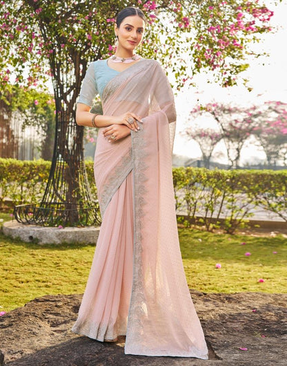 Light Peach Georgette Embroidery Saree