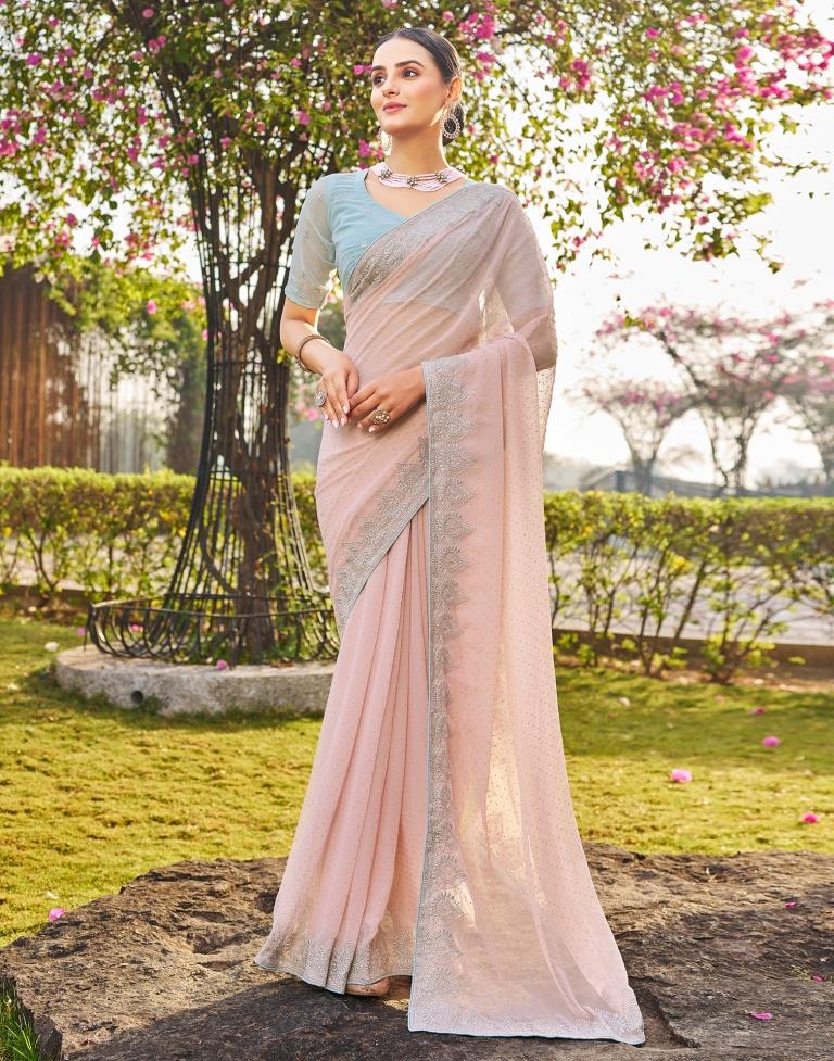 Light Peach Georgette Embroidery Saree