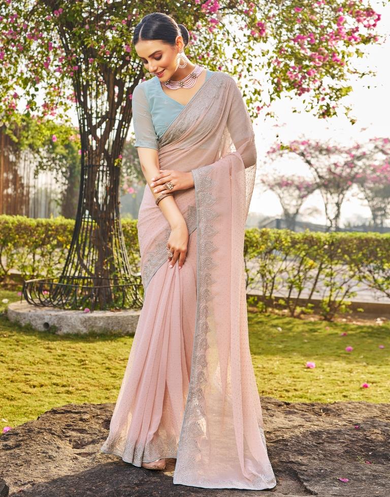 Light Peach Georgette Embroidery Saree