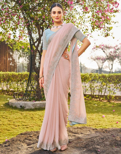 Light Peach Georgette Embroidery Saree