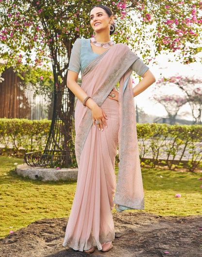 Light Peach Georgette Embroidery Saree