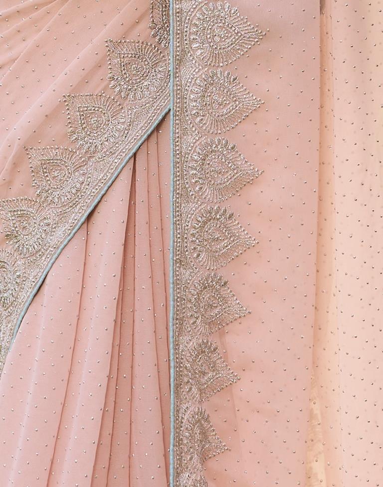 Light Peach Georgette Embroidery Saree