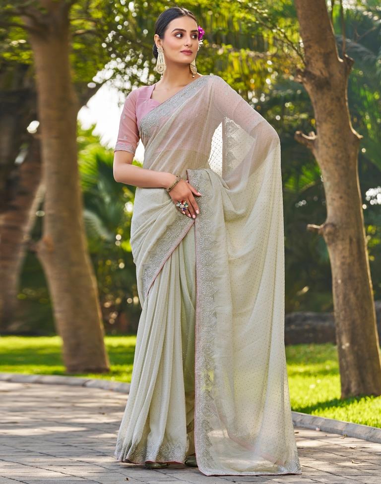 Dusty Light Green Georgette Embroidery Saree