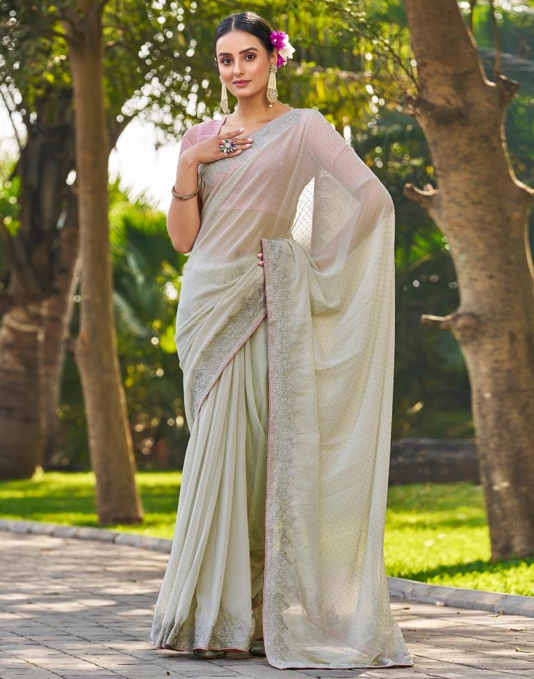 Dusty Light Green Georgette Embroidery Saree