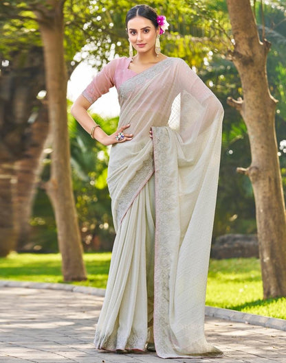 Dusty Light Green Georgette Embroidery Saree