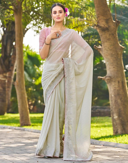 Dusty Light Green Georgette Embroidery Saree