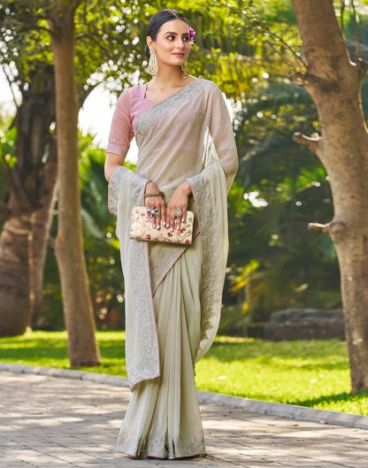 Dusty Light Green Georgette Embroidery Saree