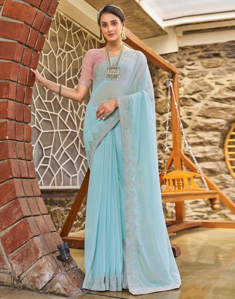 Light Blue Georgette Embroidery Saree