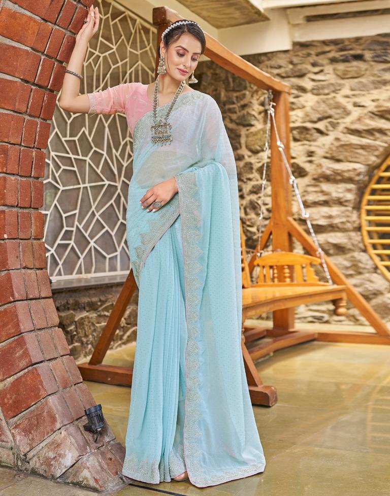 Light Blue Georgette Embroidery Saree