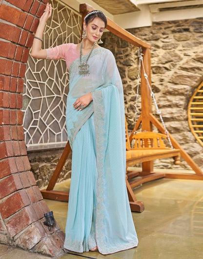 Light Blue Georgette Embroidery Saree