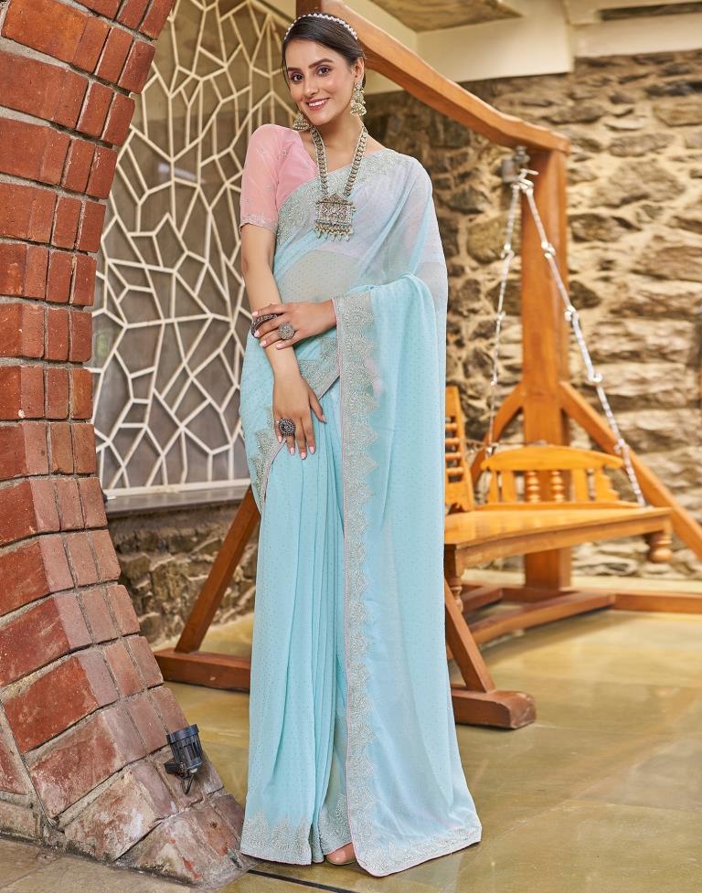 Light Blue Georgette Embroidery Saree