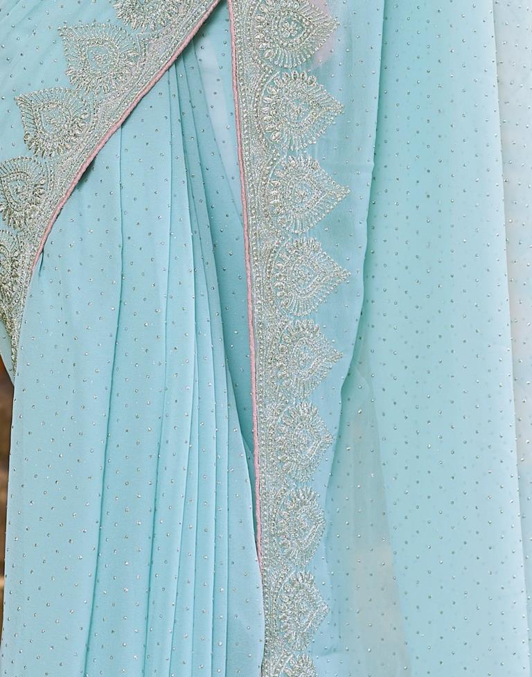 Light Blue Georgette Embroidery Saree