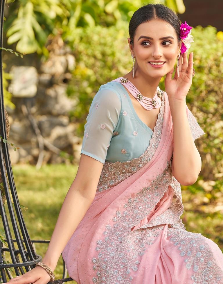 Light Pink Georgette Embroidery Saree