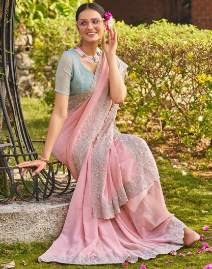 Light Pink Georgette Embroidery Saree