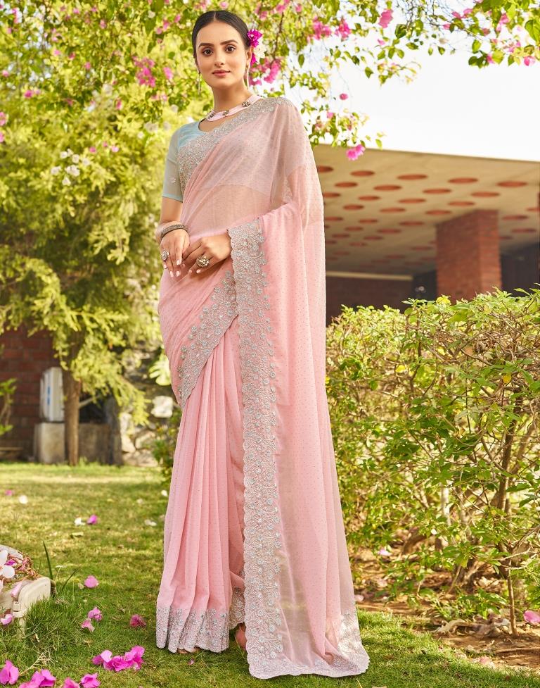 Light Pink Georgette Embroidery Saree