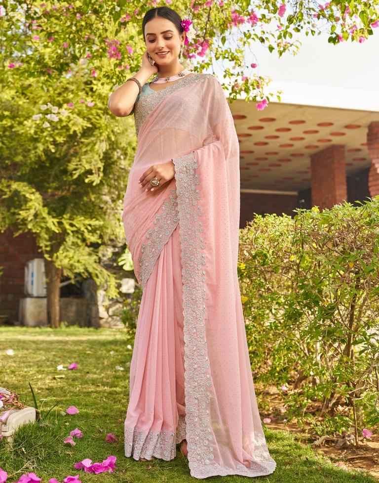 Light Pink Georgette Embroidery Saree