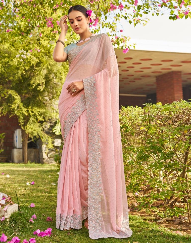 Light Pink Georgette Embroidery Saree