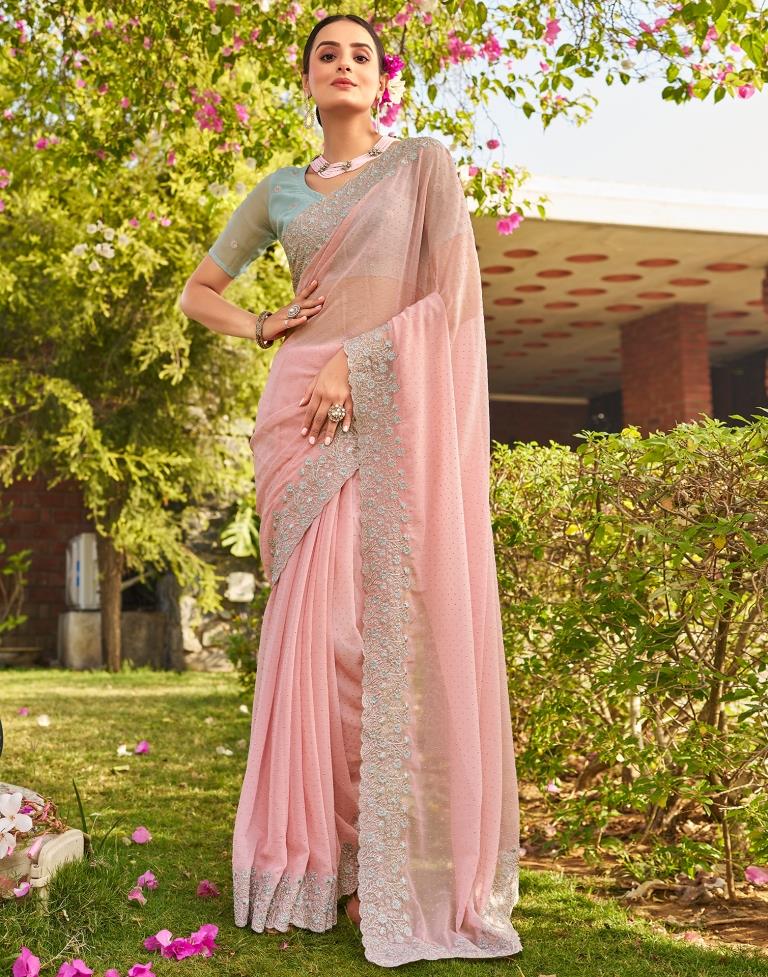 Light Pink Georgette Embroidery Saree