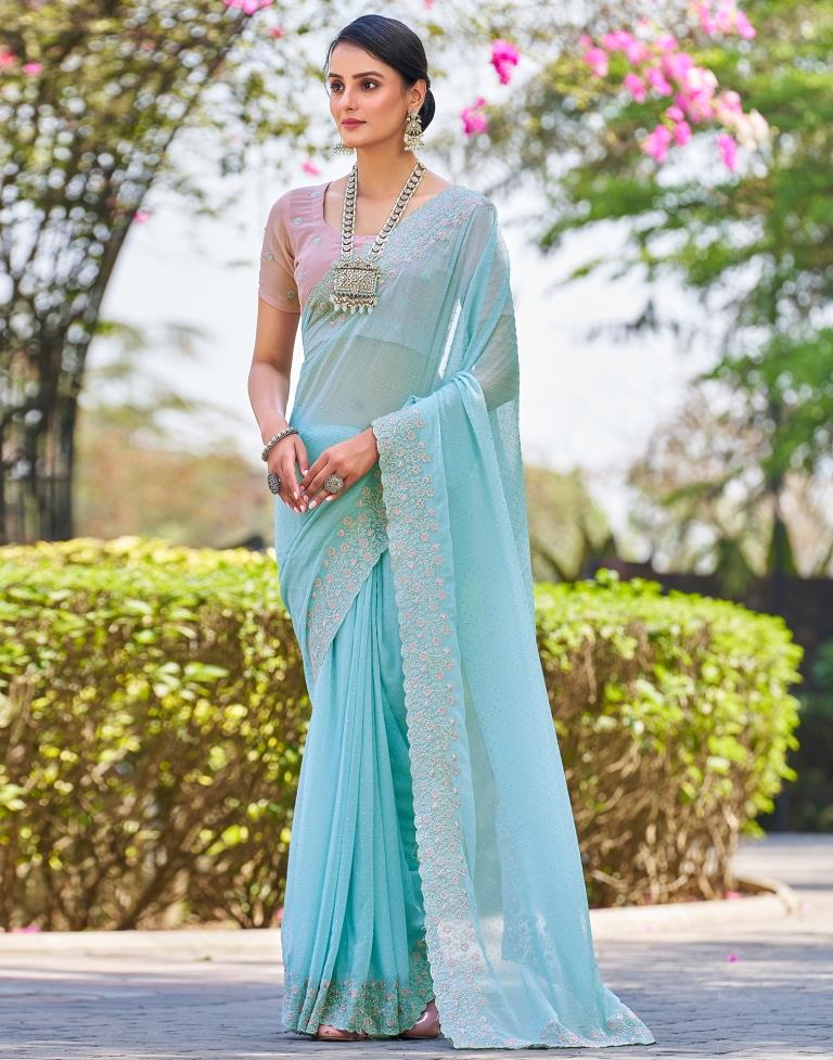 Light Blue Georgette Embroidery Saree