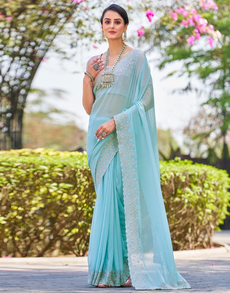 Light Blue Georgette Embroidery Saree