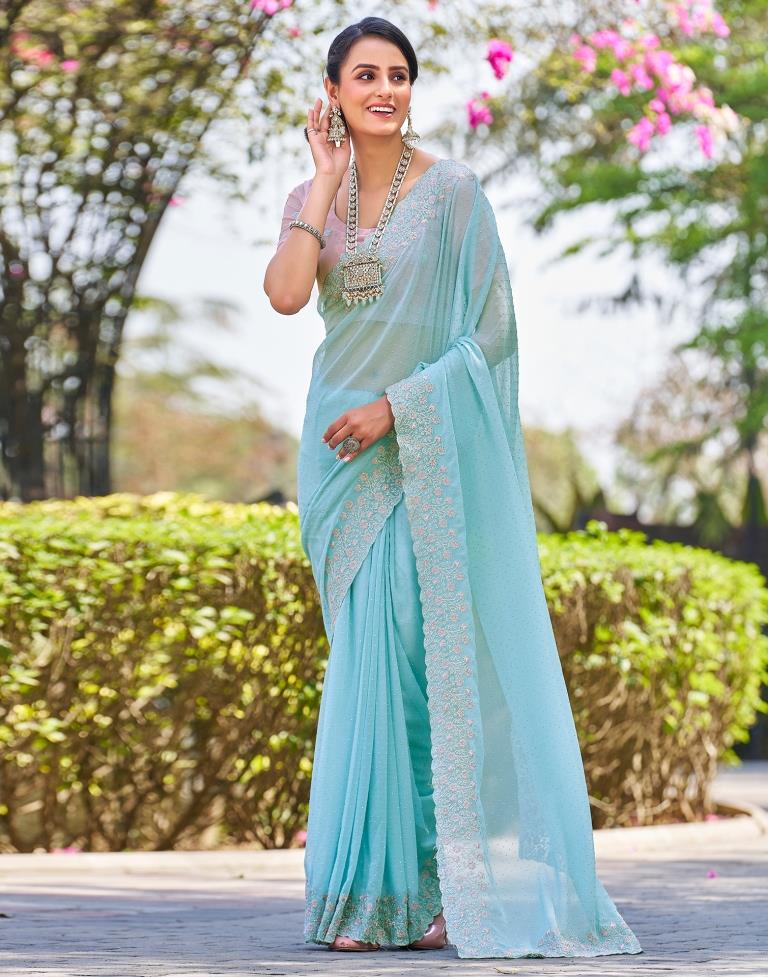 Light Blue Georgette Embroidery Saree