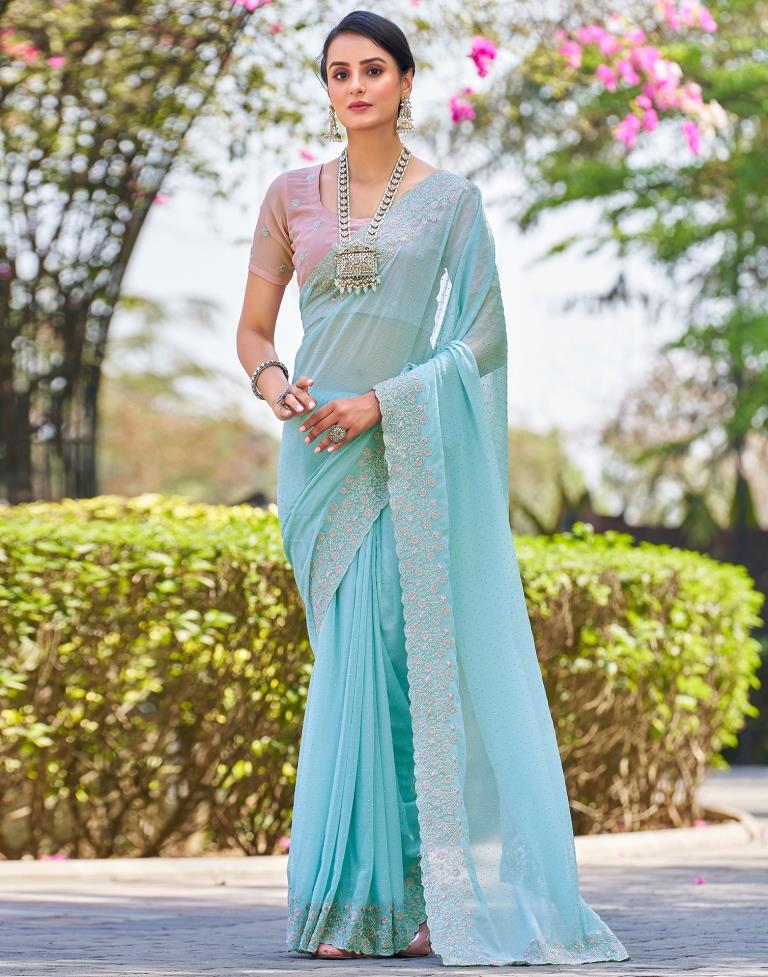 Light Blue Georgette Embroidery Saree