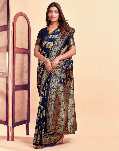 Navy Blue Banarasi Silk Saree