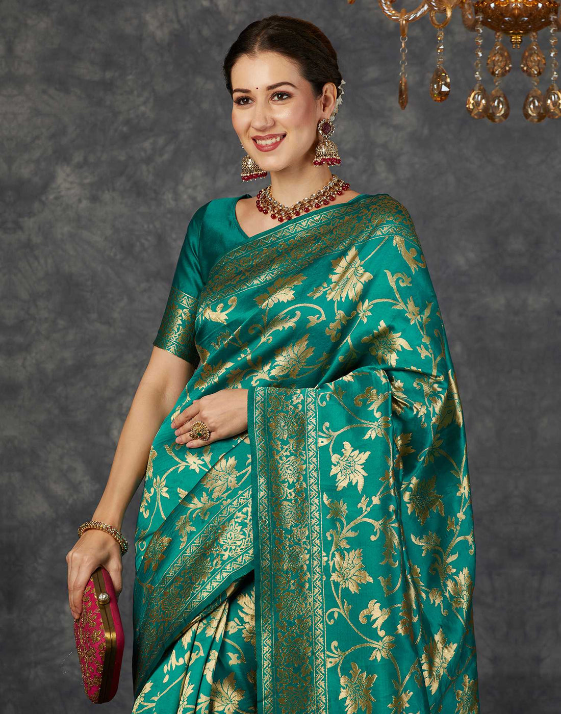 Teal Green Silk Woven Banarasi Saree