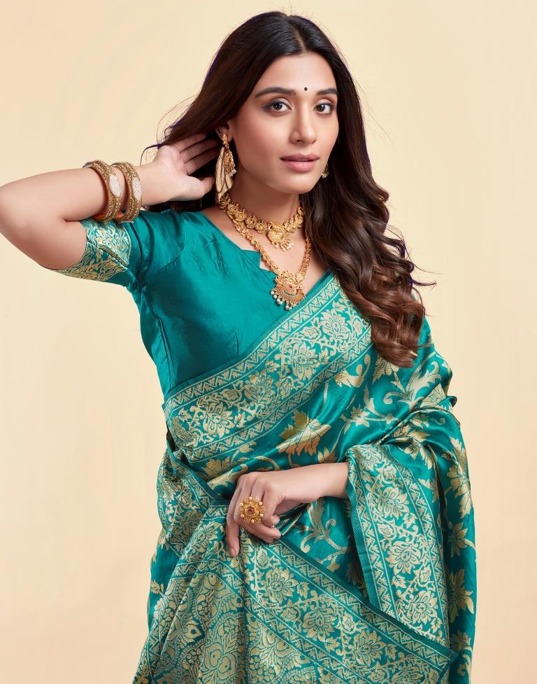 Turquoise Green Banarasi Silk Saree