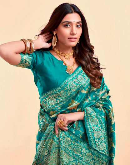 Turquoise Green Banarasi Silk Saree