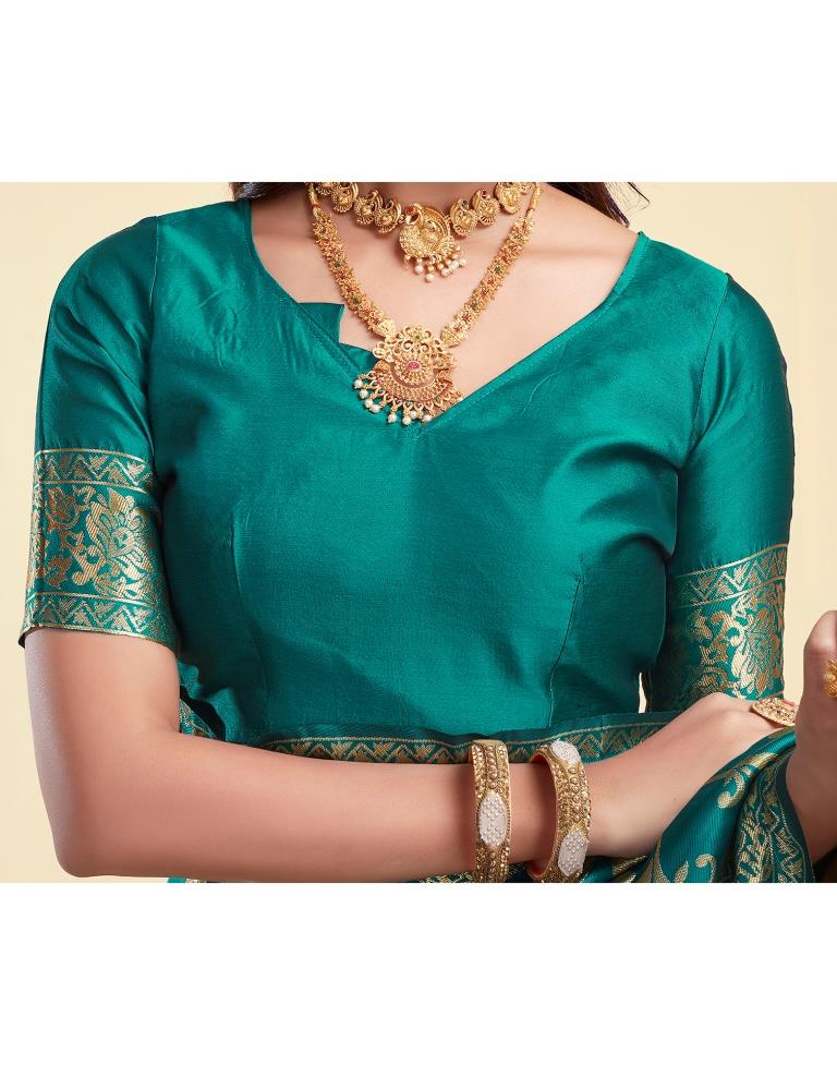 Turquoise Green Banarasi Silk Saree