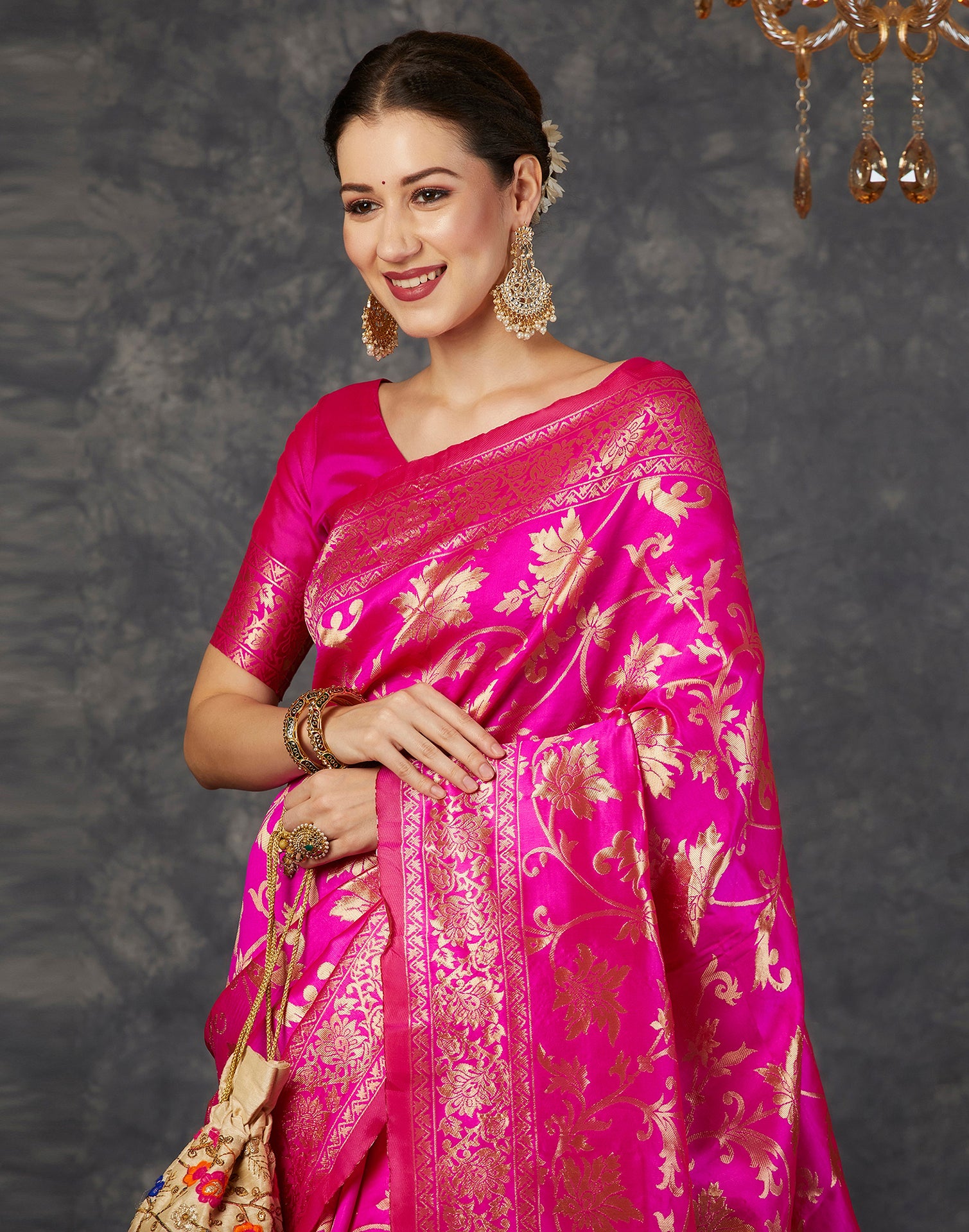 Pink Banarasi Silk Saree