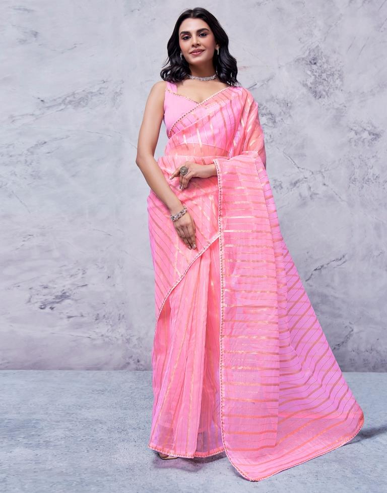 Light Pink Organza Plain Saree