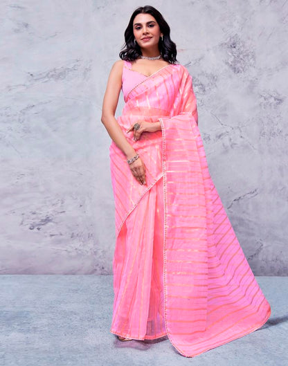 Light Pink Organza Plain Saree