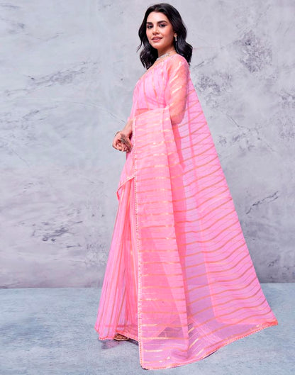 Light Pink Organza Plain Saree