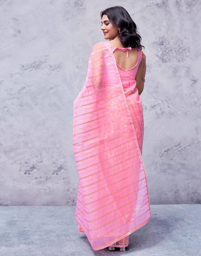 Light Pink Organza Plain Saree