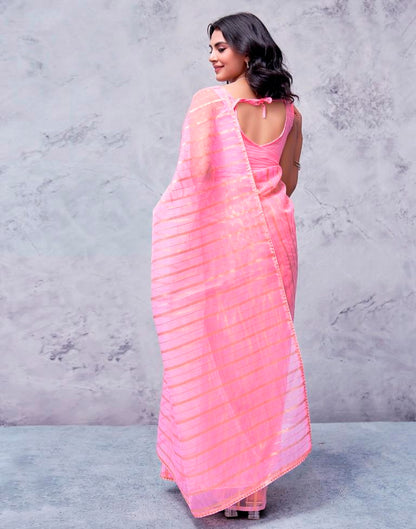 Light Pink Organza Plain Saree