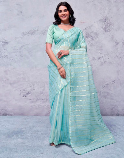 Sky Blue Organza Plain Saree