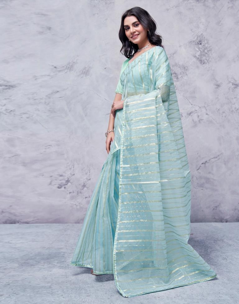 Sky Blue Organza Plain Saree