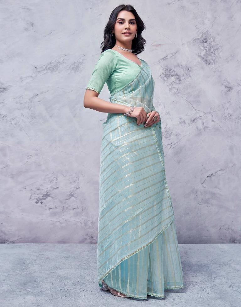 Sky Blue Organza Plain Saree